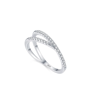 Minimalist S925 sterling silver geometric crisscross ring with micro-paved zirconia stones