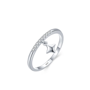 Bague élégante en argent sterling S925 avec pendentif étoile et cristaux scintillants