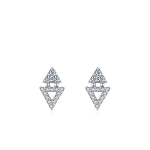 S925 sterling silver geometric triangle earrings with pavé diamonds for women