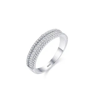 925 Sterling Silver Zirconia Ring Baguette Cut Geometric Multi Row Pave Wedding Band Luxurious Fashion Jewelry Ring For Women