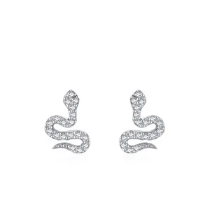 925 Sterling Silver Snake Stud Earrings For Women Pave Zirconia Animal Serpent Piercing Jewelry Gift Fashion Accessories