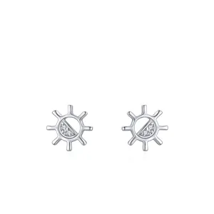 S925 Sterling Silver Sun Stud Earrings For Women Minimalist Micro Inlaid Zirconia Geometric Radiant Sun Flower Jewelry Gift