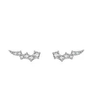 S925 Sterling Silver Inlaid Zirconia Wave Stud Earrings Niche Design Wing Shape Minimalist Geometric Jewelry Earrings For Women