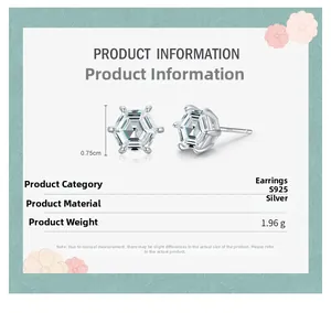 Detail showing S925 silver hexagonal stud earrings with 0.75cm sparkling crystals