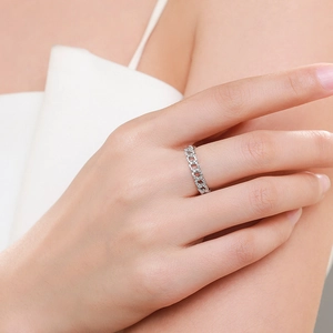Sparkling S925 sterling silver Cuban link chain ring with full pave zircon stones