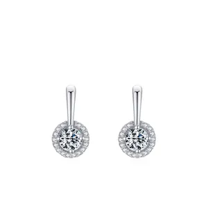 Boucles d'Oreilles Clous Halo Rondes en Argent Sterling 925 pour Femmes Zirconia Blanc Bijoux Géométriques Élégants Mode