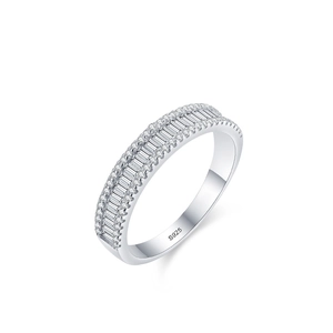 S925 sterling silver ring with triple row rectangular and round zircon stones