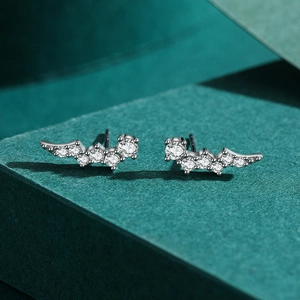 Irregular S925 silver stud earrings with gradient sparkling rhinestones for women