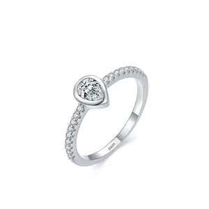 S925 Sterling Silver Water Drop Zirconia Ring For Women Simple Aesthetic Pear Cut Inlaid Zircon Ring Engagement Wedding Jewelry