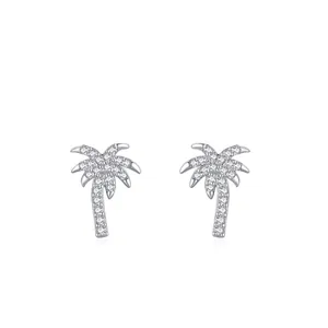S925 Sterling Silver Palm Tree Stud Earrings For Women Zirconia Micro Inlaid Tropical Coconut Tree Fashion Jewelry Gift