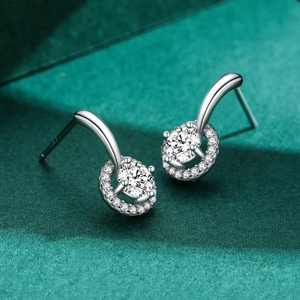 Boucles d'oreilles puces halo en argent sterling S925 avec zircon rond pour femme