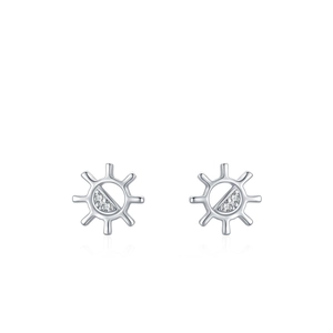 Elegant s925 silver sunflower stud earrings with micro-inlaid diamonds on white background