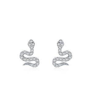 Sparkling S925 sterling silver snake earrings with pavé cubic zirconia gemstones