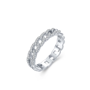 S925 sterling silver Cuban chain ring featuring sparkling pave cubic zirconia accents