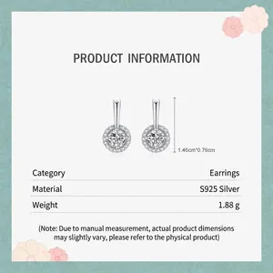 Boucles d'oreilles halo rondes en argent S925 avec zircons cubiques étincelants