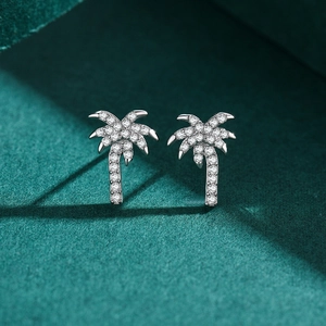 Sparkling S925 sterling silver palm tree stud earrings with micro-inlaid zircon stones