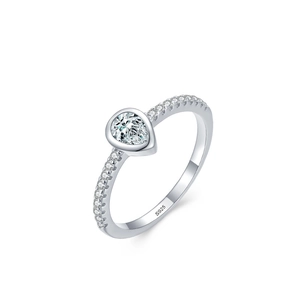 S925 sterling silver ring featuring a pear-shaped cubic zirconia with pave-set band