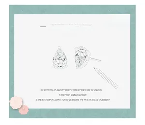 Detailed design sketch of S925 sterling silver pear cut cubic zirconia stud earrings