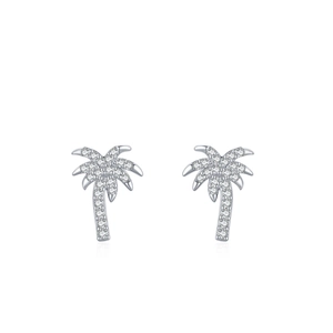 S925 silver tropical coconut tree stud earrings with sparkling micro-pave crystals