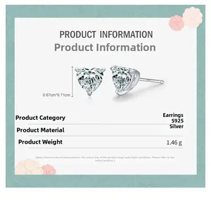 Detail of heart-shaped s925 silver stud earrings with size measurements and 1.46g weight