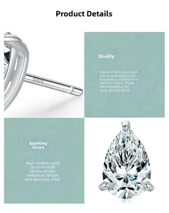 Detail of S925 sterling silver earring with pear-cut cubic zirconia and polished finish