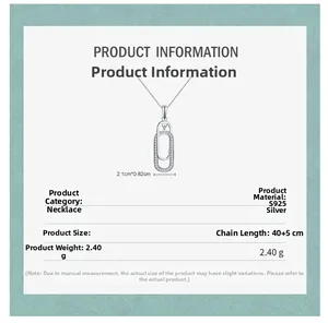 Detail specifications of S925 sterling silver necklace with 40+5cm chain length info