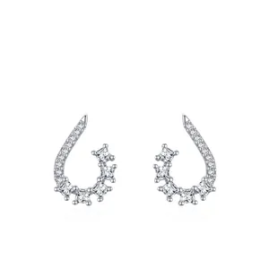 Elegant 925 Sterling Silver Stud Earrings For Women Geometric Cubic Zirconia Inlaid Curve Design Hypoallergenic Jewelry
