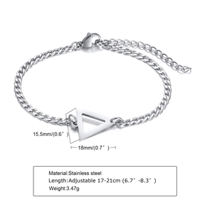 Silver stainless steel NK chain bracelet featuring an open triangle pendant with adjustable clasp