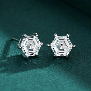 Elegant s925 silver hexagonal stud earrings featuring brilliant six-prong set cubic zirconia