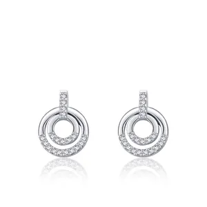 Orecchini a Bottone a Doppio Cerchio in Argento Sterling S925 per Donna Squisiti Orecchini Geometrici con Intarsio in Zirconia