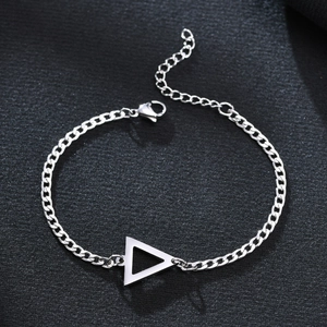 Minimalist Geometric Stainless Steel Triangle Hollow Pendant Curb Chain Bracelet For Men Women Adjustable Silver Tone Jewelry