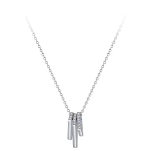 Collier Pendentif Barre Verticale Géométrique en Argent Sterling 925 pour Femme avec Zirconia Incrusté Chaîne de Clavicule Moderne Bijoux