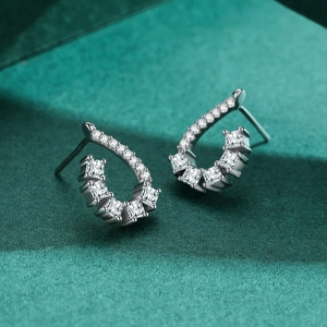 Elegant S925 sterling silver geometric stud earrings with sparkling zircon gemstones