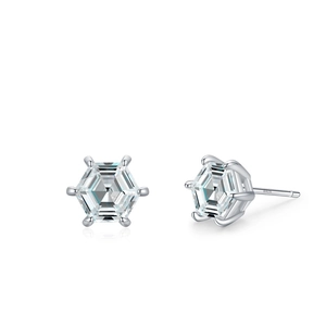 Elegant S925 sterling silver hexagonal stud earrings with brilliant multifaceted cubic zirconia