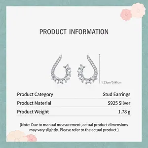 Elegant S925 sterling silver U-shaped earrings with clear zircon stones for women