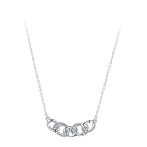 925 Sterling Silver Geometric Linked Rings Pendant Necklace For Women Luxury Zirconia Inlaid Minimalist Fashion Jewelry Gift