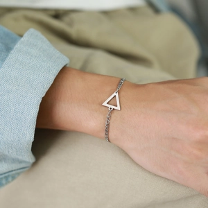 Minimalist silver stainless steel geometric triangle NK chain bracelet for men and women