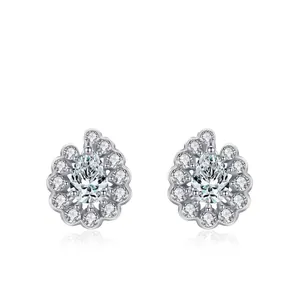 925 Sterling Silver Zirconia Waterdrop Stud Earrings For Women Luxurious Pear Shaped Halo Cluster Rhinestone Earrings Jewelry Gift