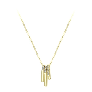 Collier en argent S925 doré avec trois barres verticales géométriques serties de cristaux
