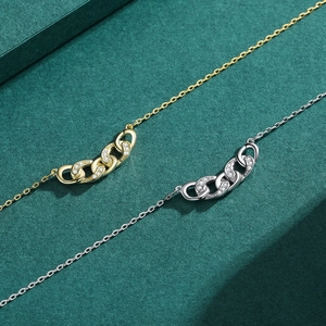 Elegant S925 silver link chain necklaces with geometric pave cubic zirconia pendants