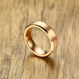 6mm rose gold tungsten carbide ring with brushed finish and polished beveled edges