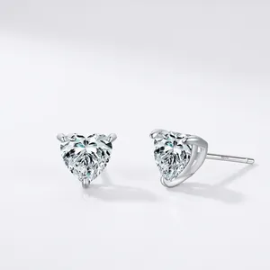 Classic Heart Shaped Zirconia Stud Earrings For Women 925 Sterling Silver Small Heart Earrings Fashion Daily Party Jewelry