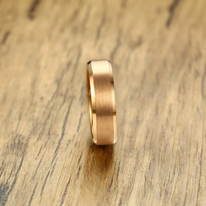 6mm rose gold tungsten ring with brushed finish and polished beveled edges for men