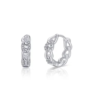 Orecchini a Cerchio in Argento Sterling 925 con Maglie di Catena Donna Micro Pavé Zirconia Cubana Geometrica Gioielli Regalo
