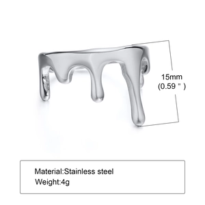 Polished silver stainless steel lava ring with fluid design, 15mm size and 4g weight