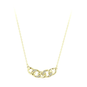 Elegant 18K gold-plated S925 silver necklace with interlocking crystal-set rings