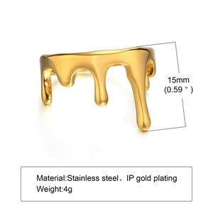 Detailed view of gold lava drop ring measuring 15mm with polished stainless steel finish