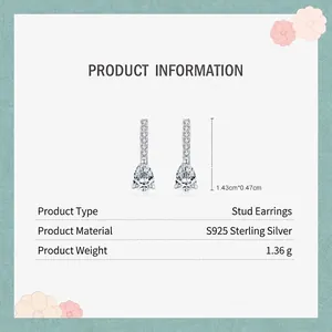 Elegant S925 sterling silver drop earrings with pear-cut cubic zirconia and pave stones