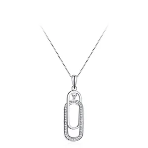 925 Sterling Silver Double Ring Necklace For Women Zirconia Inlaid Interlocking Geometric Circles Box Chain Jewelry Gift