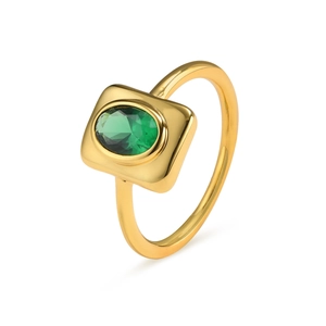 Gold geometric ring for women featuring an oval green zircon stone in a minimalist design